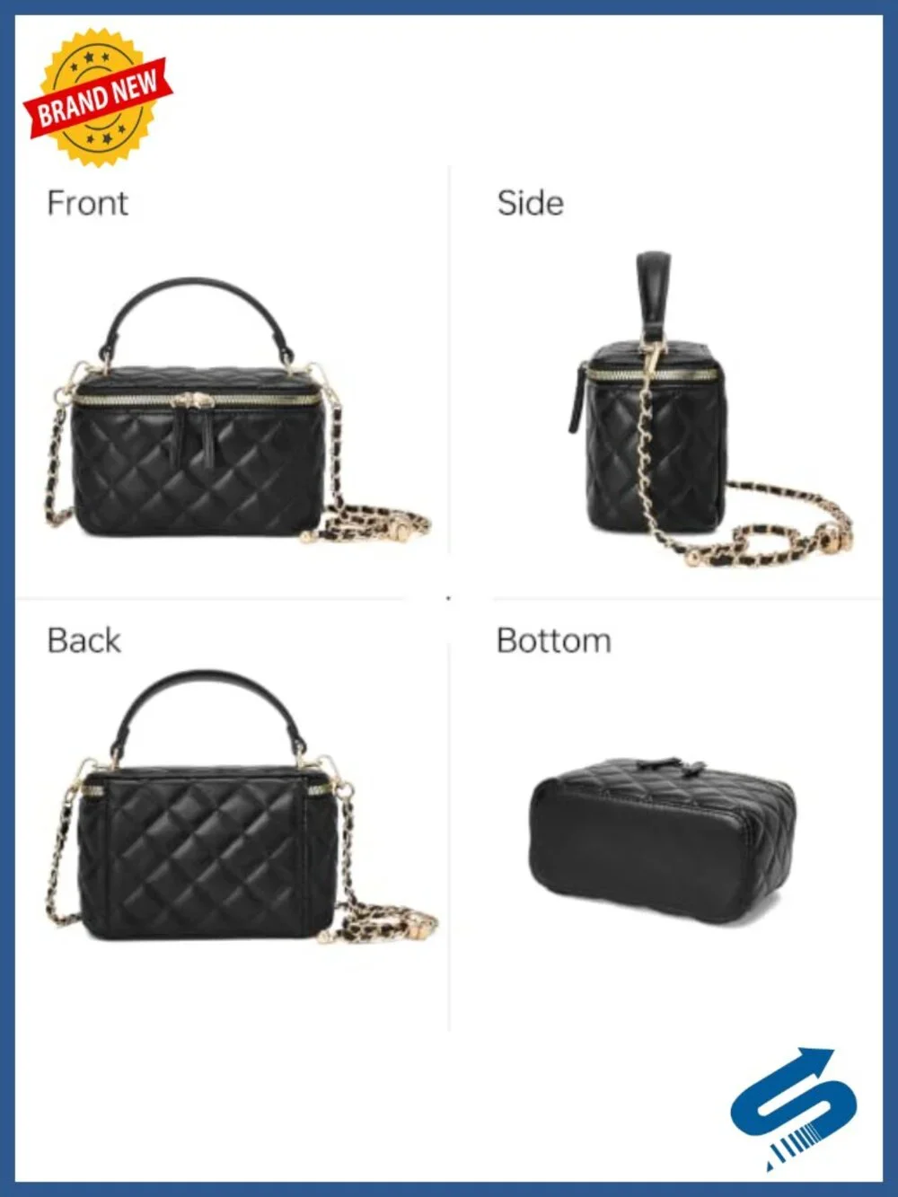 Small Quilted Box Crossbody Purse with Chain Strap